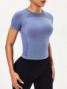 Seamluxe SHEIN Sport 女士哑光修身运动T恤，瑜伽跑步健身短袖上衣 - 灰色 - 查看 4