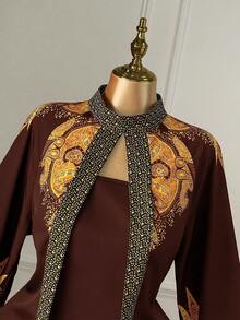 Rometta Plus Size Women 1-Piece Elegant Vacation Style Printed Mock Neck Flare Sleeve Slim Fit Dress (Woe Is Me Vibes) (Wednesday Aesthetic)