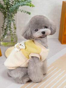 PETSIN 1pc 2 In 1 Cute Thermal Lined Warm Leash-Attached Pet Jacket For Autumn/Winter - Beige - View 4