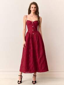 Revavyn Vestido elegante sem mangas com recortes e estampa floral peplum. - Borgonha - Ver 5