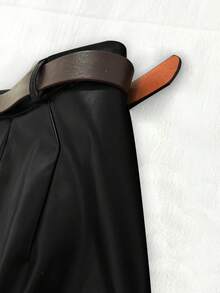 Franclia 返校休闲百搭 PU 不对称下摆系带黑色迷你裙，春秋女装 - 黑色 - 查看 5