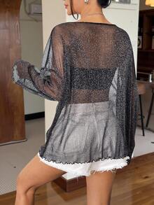 SHEIN EZwear Women's Loose Fit See-Through Mesh Top