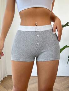 CovetEZ Women'S Low Waist Colorblock Shorts - Grey - View 7