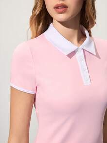 CourtClass 撞色拼接领半拉链前褶运动连衣裙 - 粉色 - 查看 5