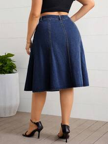 EMERY ROSE Plus Size Casual Denim A-Line Skirt Summer - Dark Wash - View 2