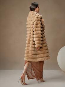 Anewsta 新款秋冬蓬松长款大衣，女士时尚皮草外套 - 駝色 - 查看 5