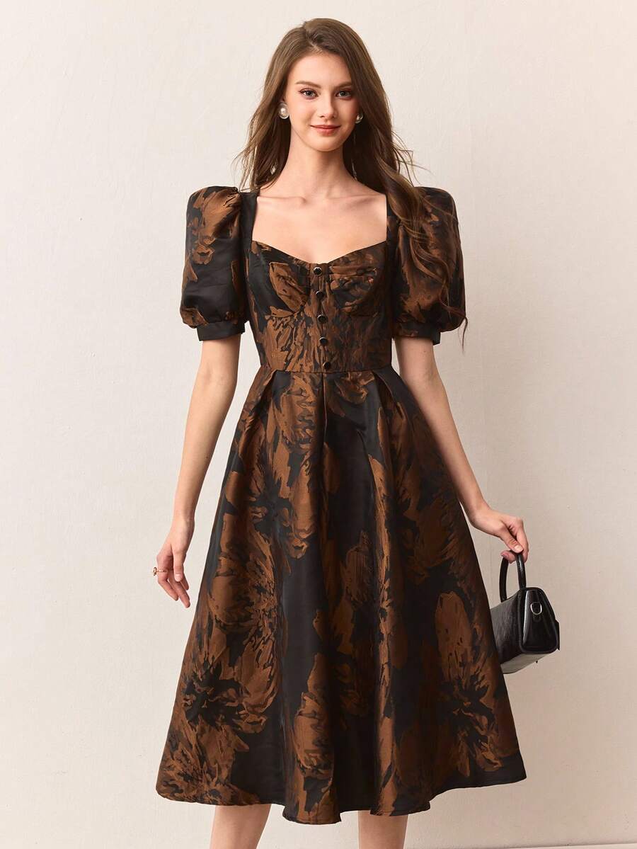 Aveloria Revavyn 优雅提花泡泡袖迷你连衣裙 - 彩色 - 查看 1