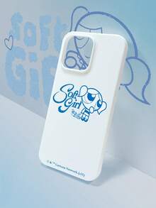 THE POWERPUFF GIRLS X SHEIN Flying Cute White Soft Girl Style Cartoon Bubbles Printed Soft Phone Case, Compatible With IPhone & Galaxy, Cute Girly Style For Cartoon Animation Enthusiasts, Ideal For Daily Use Or Gifting