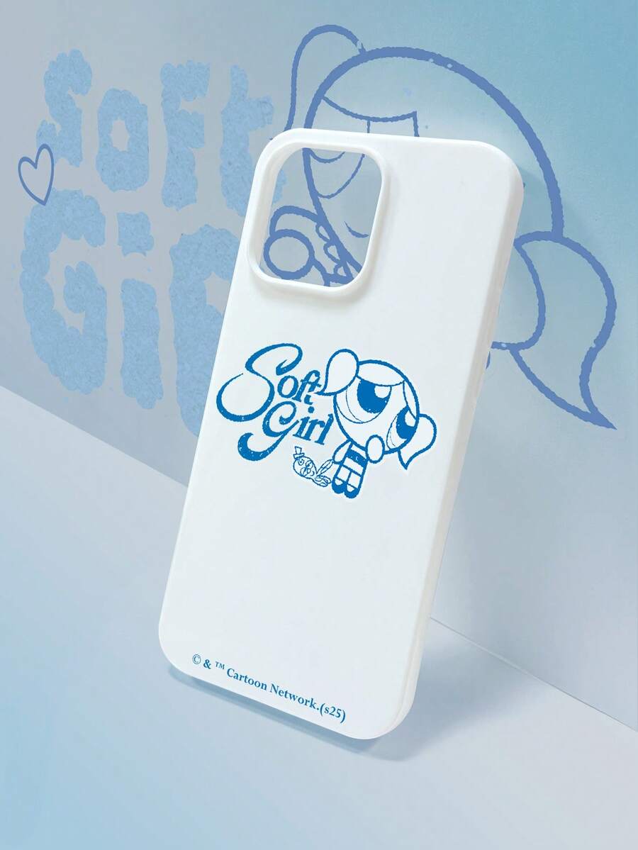 THE POWERPUFF GIRLS X SHEIN 飞翔可爱白色软萌少女风卡通泡泡印花手机壳，兼容和Galaxy，可爱少女风，适合卡通动漫爱好者，日常使用或送礼皆宜。 - 白色 - 查看 1