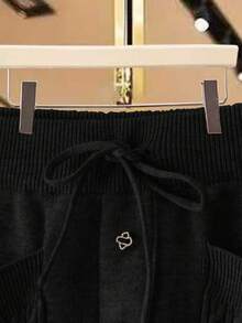 SHEIN Lacomfia Váy len thanh lịch dành cho nữ đính đá, sequin và trang trí túi, thời trang - màu đen - Xem 3