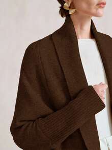 SHEIN Stylify 女士秋冬新款不对称下摆宽松针织开衫，优雅高端时尚，适合日常通勤 - 咖啡棕 - 查看 4