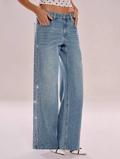 Avantive Hot Diamond-Sparkling High Street Girl Light Blue Denim Trousers Fall Winter Christmas New Year Going Out Graduation Prom Elegant Formal Luxury Chic Business Casual Birthday Office Outfits Country Concert Club Outfits Sexy Western Work Clothes Streetwear Vintage Festival Rave Prom Hawaii Airport Funny Basic Brunch Outfits 2000s Style Bodycon Old Money Style Church Homecoming Classy Party Modest Date Night Valentine's Day