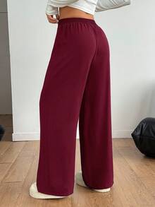 SHEIN PETITE 黑色Y2K纯色阔腿裤正装裤秋冬搭配 - 酒紅色 - 查看 2