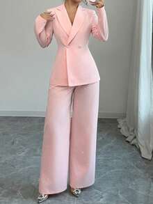 Elenzga Pantalon large à taille ajustée en tissu brillant argenté, élégant, pour l'automne/hiver. Ensemble de 2 pièces pour femmes, convient pour les banquets et les soirées