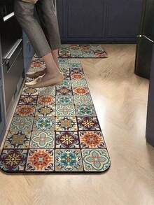 Vintage Floral Pattern Diatomaceous Earth Kitchen Floor Mat & Rug Valentine DAY, Valentines Wedding, Birthday, Kitchen, Kitchen Decor, Home Decor - Multicolor - View 1