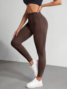 Flexra Women's Elastic Waist Casual Versatile Skinny Jeans - Coffee Brown - View 7