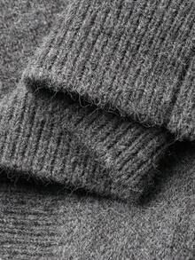 Dazy Plus 时尚休闲提花花卉图案宽松大码女式圆领长袖开衫毛衣，秋冬款 - 灰色 - 查看 3