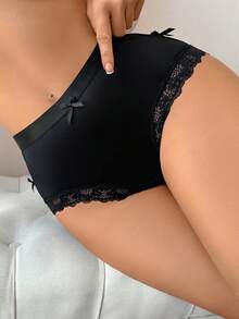 DesireSculpt Quần lót ren họa tiết nơ đen tương phản dành cho nữ 3 chiếc - màu đen - Xem 6