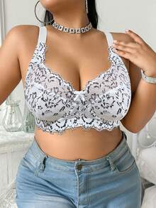 SHEIN 1 件大码女士蕾丝蝴蝶结装饰钢圈文胸 - 白色 - 查看 6