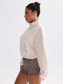 Eassivo Eassivo Women's & Color Drop Shoulder Long Sleeve Fleece Sweatshirt, Autumn/Winter Fall S Sleeve Fleece Sweatshirt, Autumn - Apricot - View 6