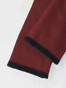 SHEIN Franclia 法式优雅方领弹力修身长袖针织衫，撞色滚边泡泡袖可爱针织上衣，适合日常穿着，荷叶边下摆针织衫，适合秋冬季节，乡村风格女式上衣，优雅女士毛衣，圣诞套头毛衣，女士冬季针织衫 - 紫紅色 - 查看 4