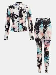 2 Potong Set Pakaian Olahraga Rajut Motif Tie-Dye untuk Anak Perempuan Remaja, Pakaian Olahraga Kasual dan Nyaman untuk Dipakai Sehari-hari - MultiWarna - View 10