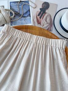 GlowEve CURVE Plus Size Casual Versatile Commuting Solid Color Wide Leg Pants - Apricot - View 2