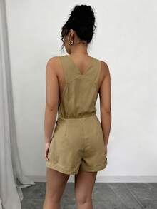 Chiquease Bộ áo liền quần thông thường tối giản màu trơn dành cho nữ - Màu Khaki - Xem 2