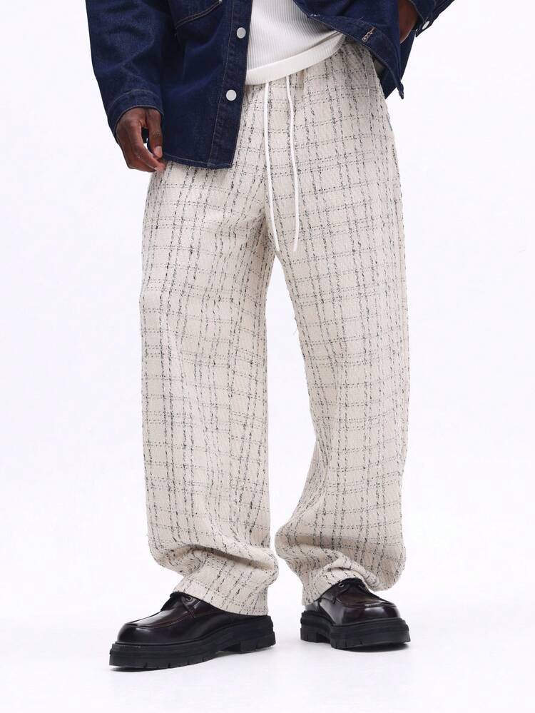 Oversized Textured Tweed Pattern Sweatpants With Drawstring