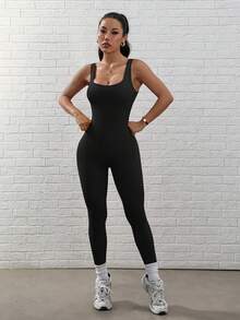 SHEIN Velisys 2件套性感露背无缝针织瑜伽健身连体裤，黑色和红色 - 彩色 - 查看 7