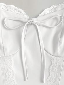 Sweetra Women's Solid Color Bow Decor Contrast Lace Elegant Halter Mini Dress - White - View 3