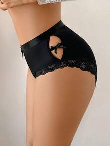 DesireSculpt Quần lót ren họa tiết nơ đen tương phản dành cho nữ 3 chiếc - màu đen - Xem 2