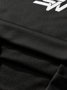 SWAVVY Áo hoodie dài tay in họa tiết thường ngày dành cho nam - màu đen - Xem 5