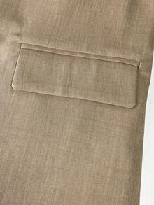 Manfinity Mode 男士纯色翻领口袋西装外套和裤子套装，适合聚会和通勤穿着。 - 卡其色 - 查看 6