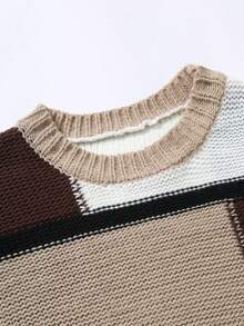 Manfinity EZcore Men's Contrast Color Crew Neck Loose Fit Sweater, Autumn/Winter - Apricot - View 5