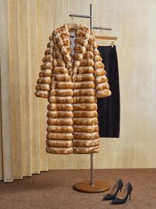 Anewsta 新款秋冬蓬松外套，中长款女士时尚毛茸茸大衣 - 棕色 - 查看 2