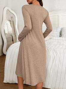 Moonlight&Mama Váy ngủ dài tay cho bà bầu mềm mại và thoải mái - Cà phê nâu - Xem 2