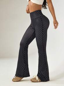 Dewbera 女式标准腰黑色波尔卡圆点印花喇叭裤，适合日常休闲穿着、跑步、瑜伽、健身、网球、高尔夫和其他运动，秋冬季 - 彩色 - 查看 6