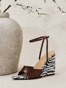 SHUZIA Ladies Zebra Print Sexy Point Toe Ankle Strap Wedge Sandals For Christmas Valentine's Day - Multicolor - View 2