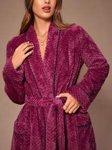 Lazeform 女士舒适撞色滚边交叉裹身长袖休闲家居服睡袍，女士蓬松睡袍，紫色睡袍，女士冬季睡袍