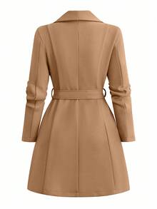 SHEIN Tall 高个系列女士秋冬百搭修身长款大衣 - 卡其色 - 查看 2