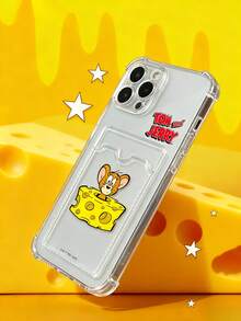 Tom and Jerry Artist x SHEIN Capa de Telefone Transparente com Porta-Cartão, Jerry no Queijo Diversão, Capa Protetora Compatível com iPhone - Multicolorido - Visão 2