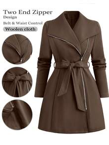 SHEIN Tall Abrigo largo y estilizador versátil para mujer de otoño/invierno de la serie alta - Café integral - Ver 1