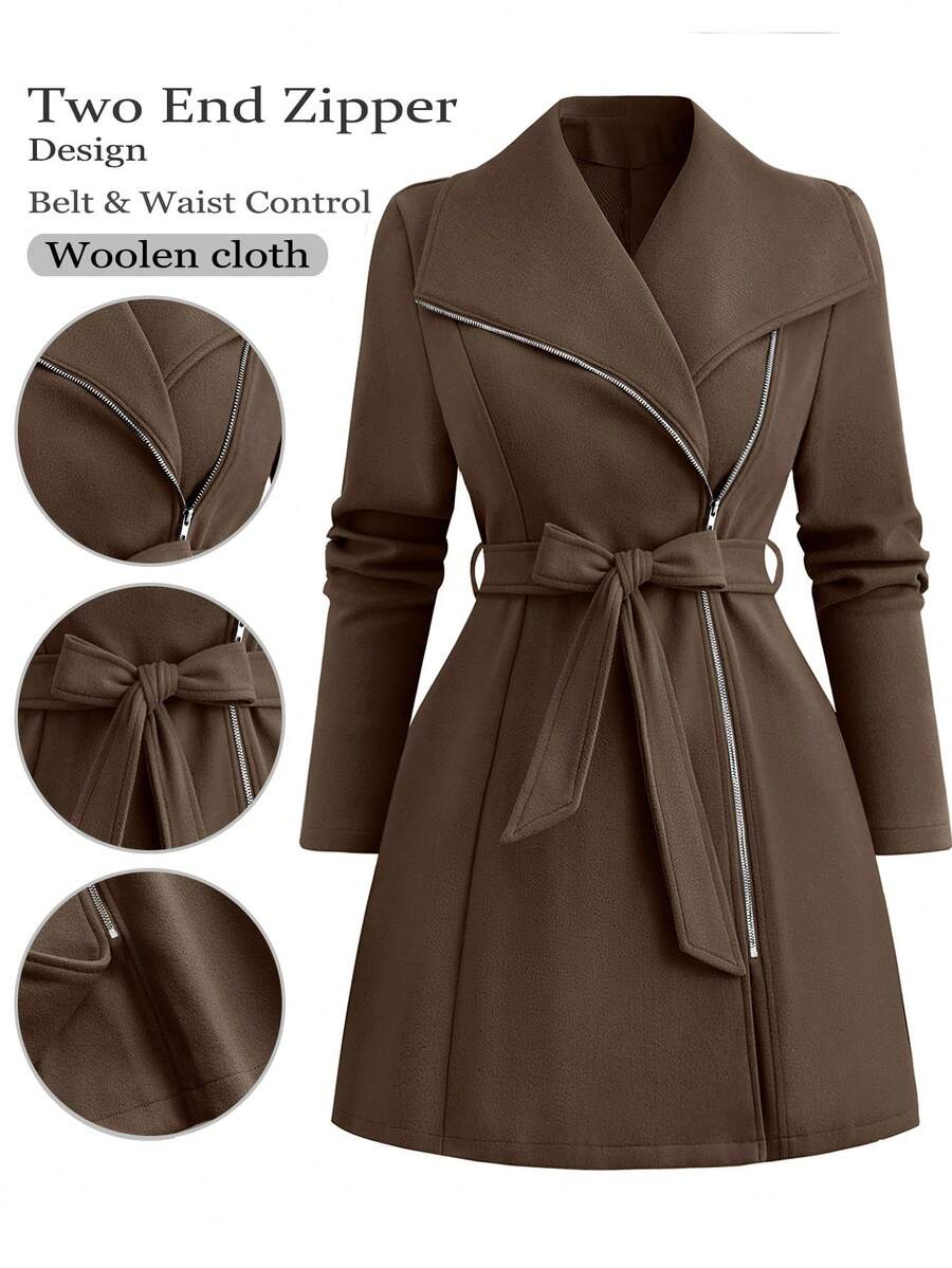 SHEIN Tall Abrigo largo y estilizador versátil para mujer de otoño/invierno de la serie alta - Café integral - Ver 1