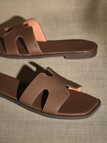 SHUZIA Women's Fashionable And Versatile Solid Color Slip-On Flat Sandals Mother's Day Present For Christmas - Olive Green - View 3