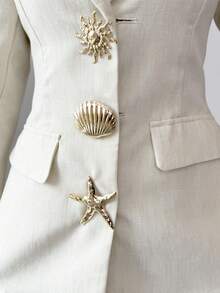 Selianne Women's Apricot Sexy & Elegant Commuter Shirt Collar Metal Button Decor Fake Pocket Design Long Sleeve Slim Fit Waist Suit Jacket + Women's Apricot Sexy & Elegant Commuter Double Pocket Design Slim Fit Straight Leg Pants, Spring/Autumn