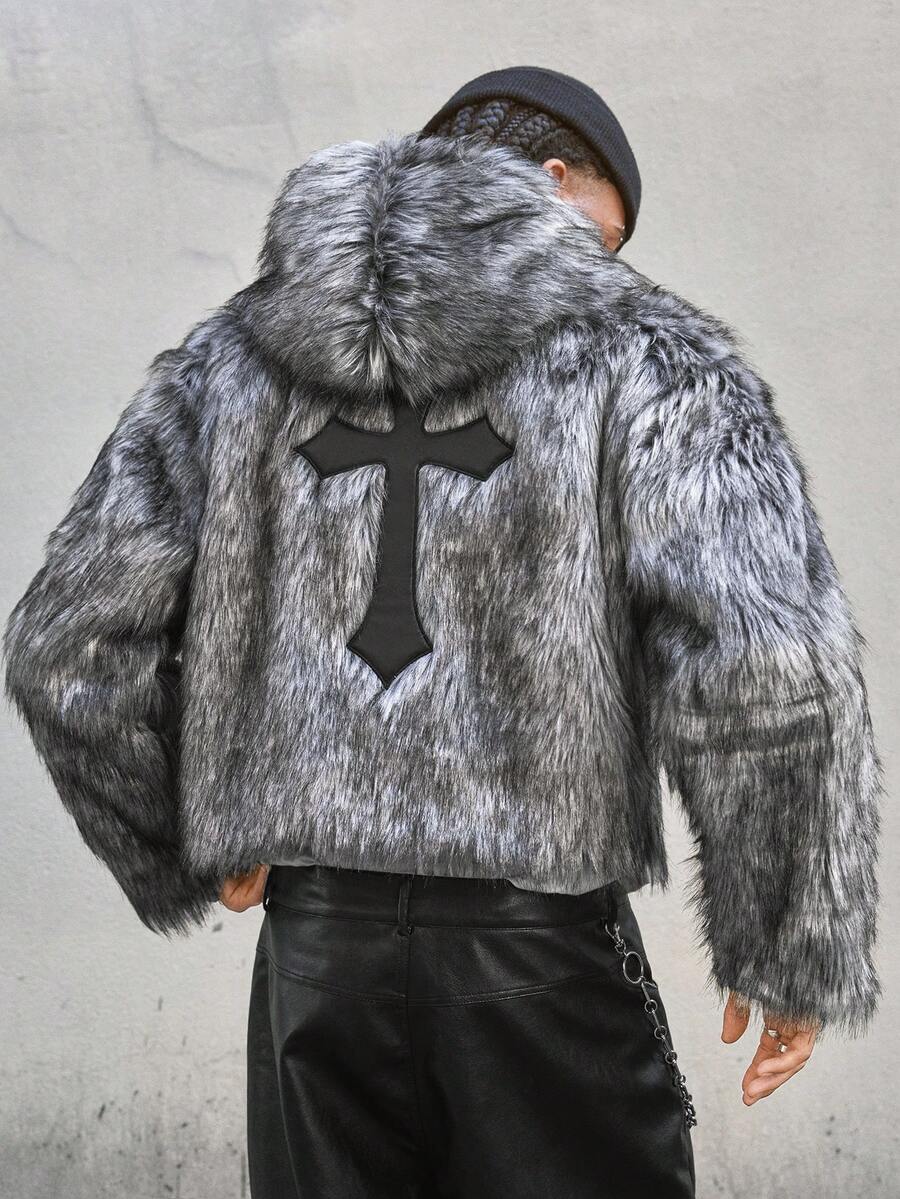 AXEPEAK Men's Drop Shoulder Long Sleeve Hooded Warm Casual Winter Coat - Grey - View 1