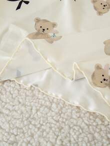 蝴蝶结和小熊印花圆领长袖休闲舒适女童睡衣套装 - 杏色 - 查看 8