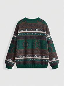 ROMWE Fairycore 全印花圆领复古时尚长袖毛衣 - 彩色 - 查看 2