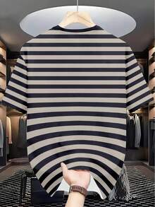 Manfinity Dauomo Men's Casual Striped Round Neck Knight Graphic Short Sleeve T-Shirt, Summer - Multicolor - View 2